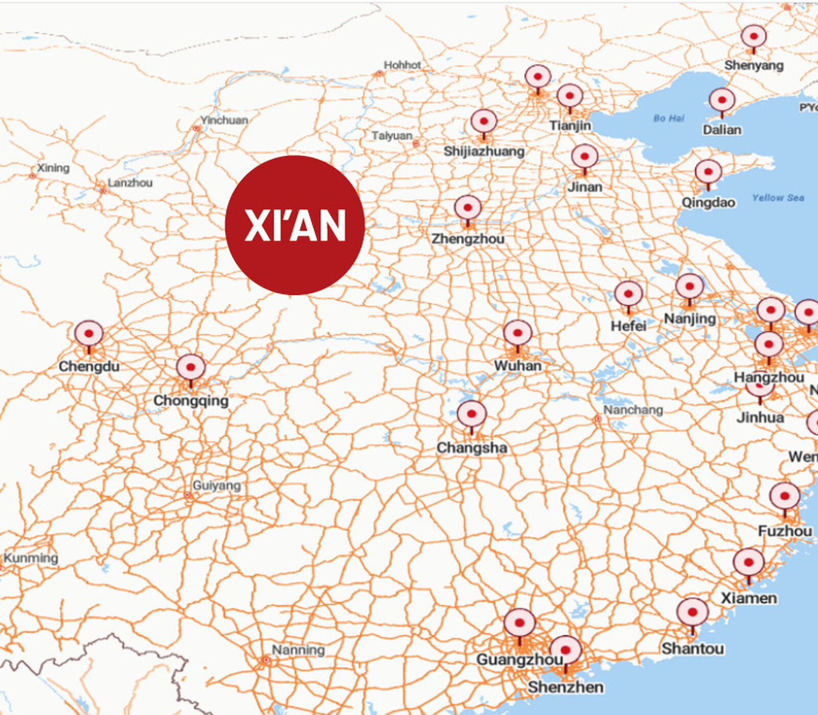 Kaart China by train